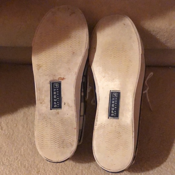 Sperry Topsiders tartan blue/white/gold good used condition 8M women’s - Picture 8 of 10